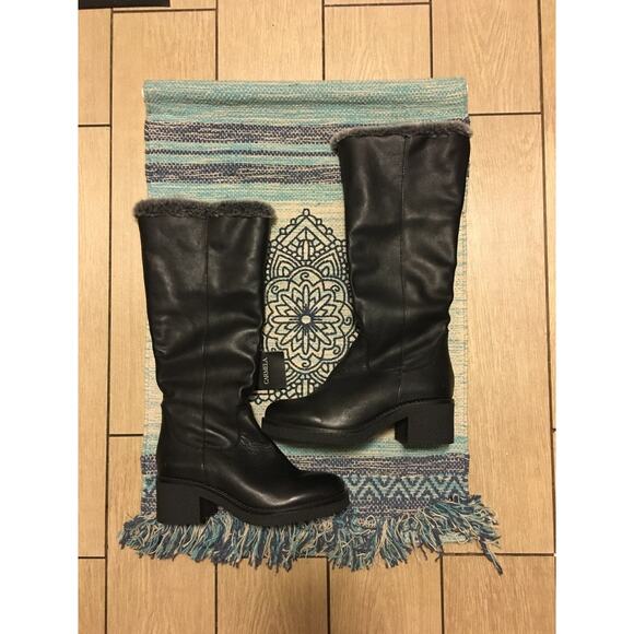 knee Hi Black Leather Winter Boots Fur Lining EU Sz 37-Carmela (Made in Spain) - Picture 5 of 12